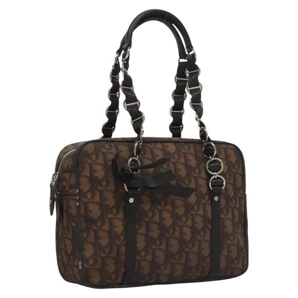 DIOR Romantic Trotter Canvas Shoulder Bag Pvc Brown - Picture 1 of 13